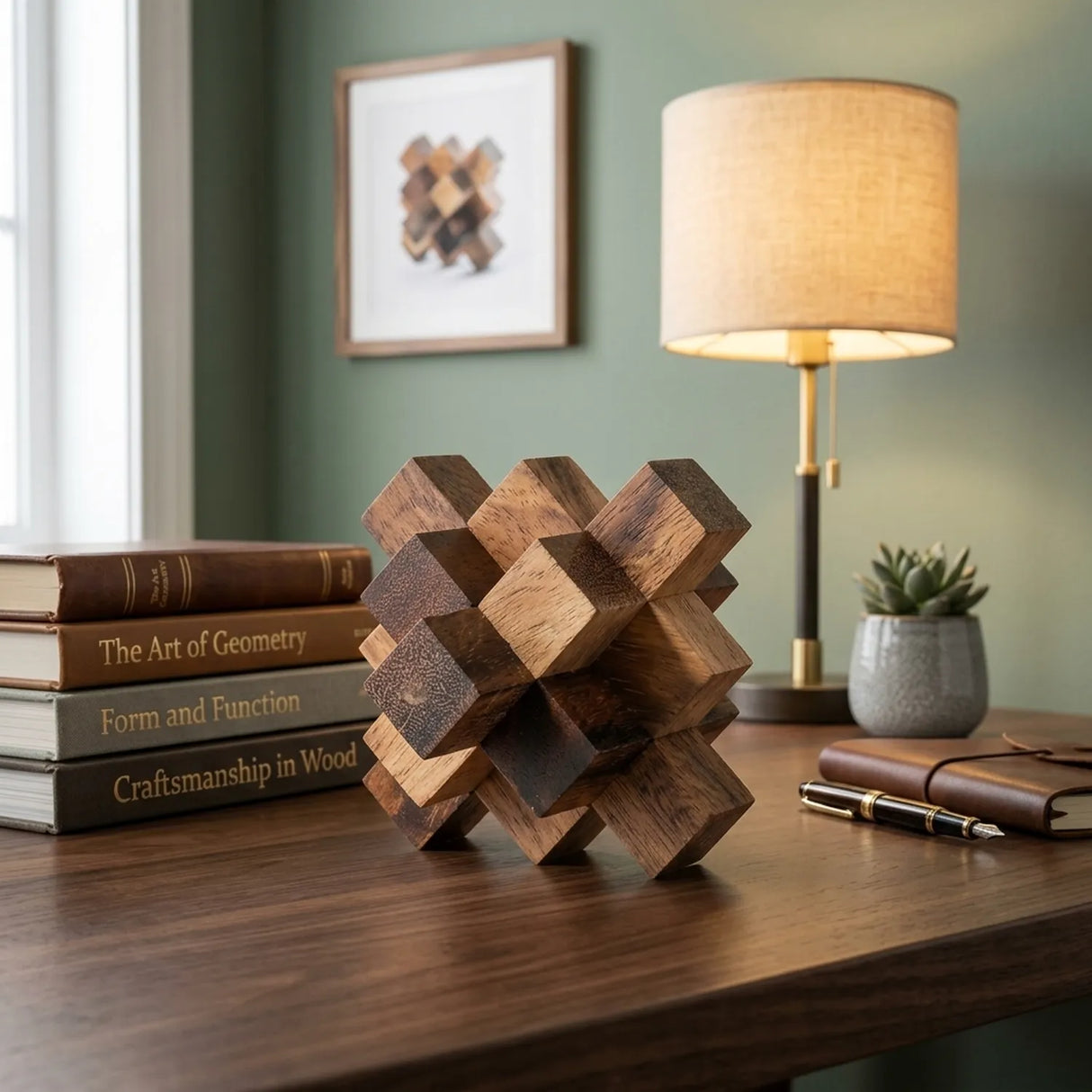 Wooden Falling Star Puzzle Interlocking Geometry Brain Teaser