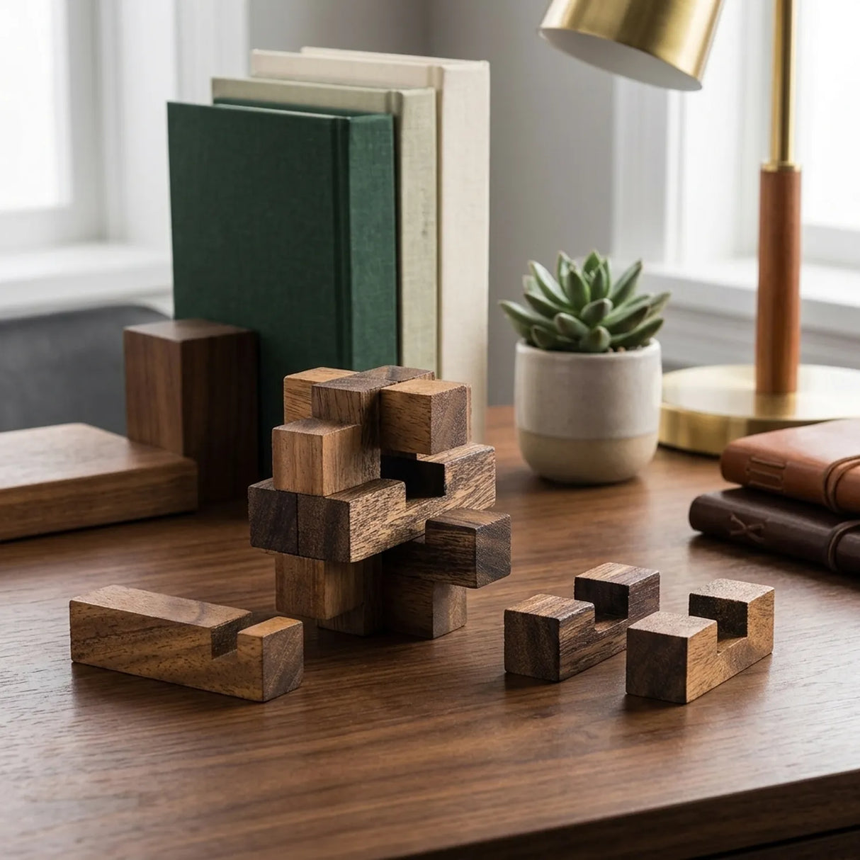 Wooden Diamond Cube 2 Puzzle Mechanical Brain Teaser Office Decor - View 3