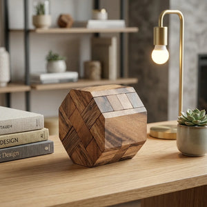 Wooden Diamond Cube 4 Puzzle Complex Geometry Brain Teaser