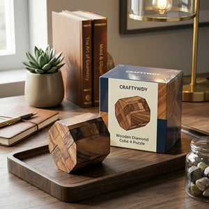Wooden Diamond Cube 4 Puzzle Complex Geometry Brain Teaser - View 4