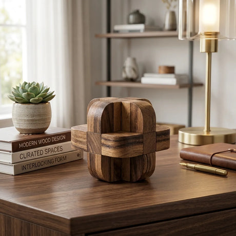 Wooden Diamond Cube 3 Puzzle Geometric Brain Teaser Home Decor
