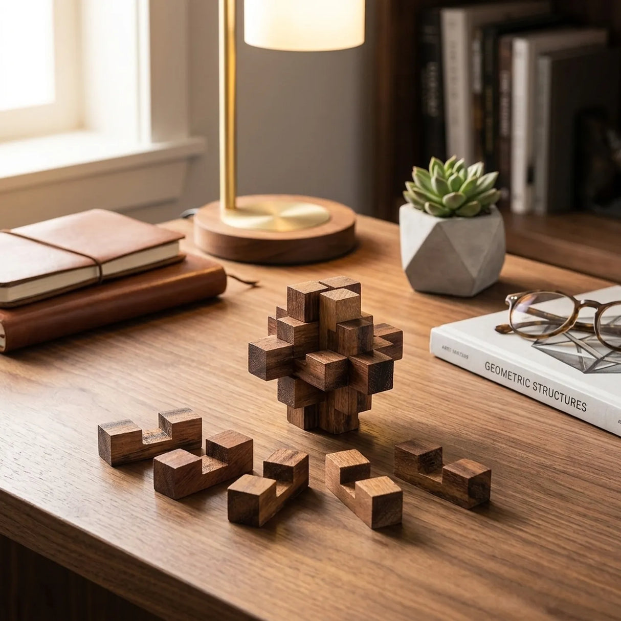Wooden Falling Star Puzzle Interlocking Geometry Brain Teaser - View 2